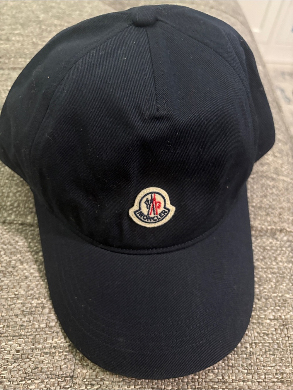Moncler Navy Cotton Logo Cap with Cream/Red Crest 74
